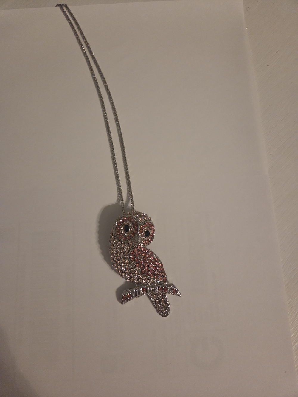 Source Unknown Pink and Silver Owl Pendant Necklace